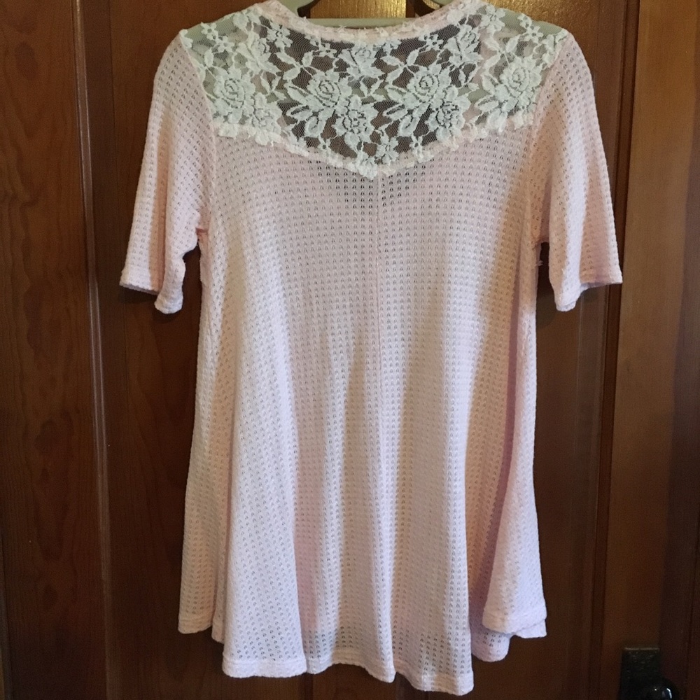 SOLD Blu Pepper sheer pink lace high low sweater - Picture 5 of 5